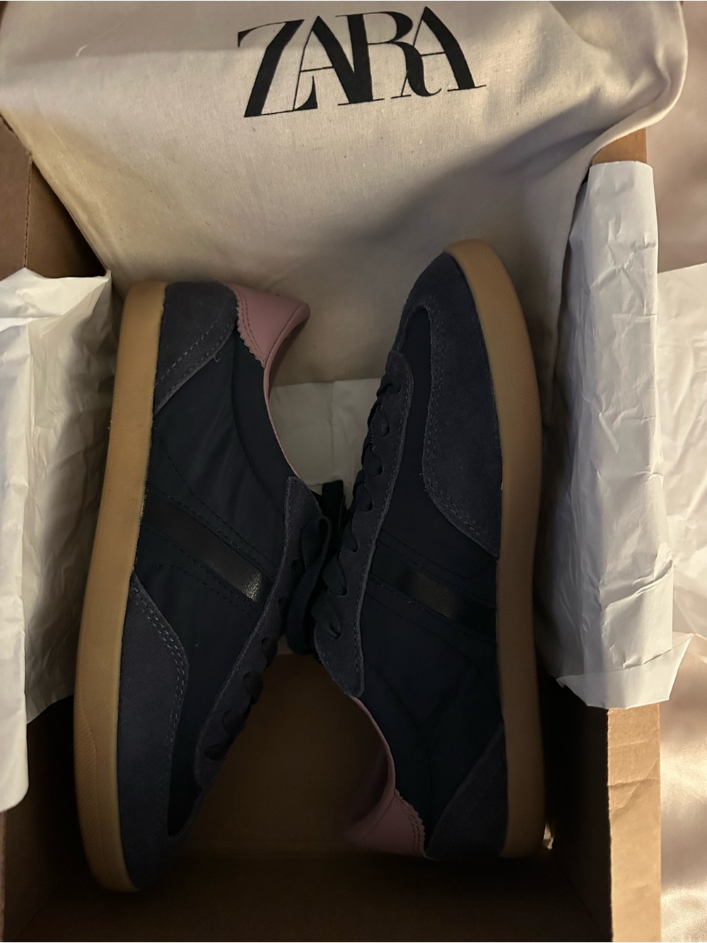 Zara Navy Sneakers with Pink Gum Bottom NWT